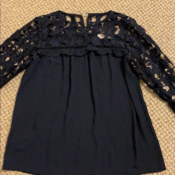 Loft navy blue lace sleeved top - Picture 2 of 7